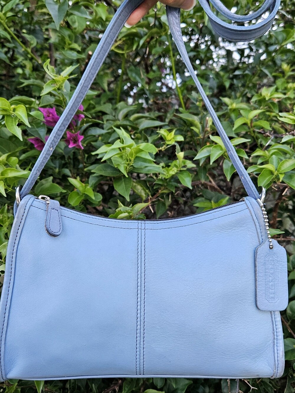 Vintage Coach Soho Small Zip 4104 Glacier Blue Leather Shoulder Bag 1998